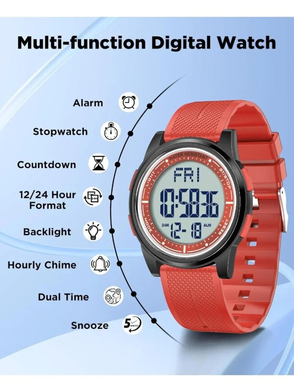 Ultra-Thin Waterproof Digital Sports Watch for Men & Women - 50M, Lightweight